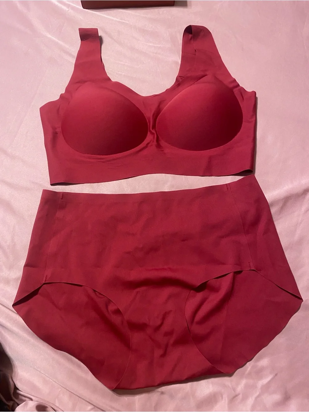 Supportive Seamless Bra & High-Waist Brief Set in Deep Red